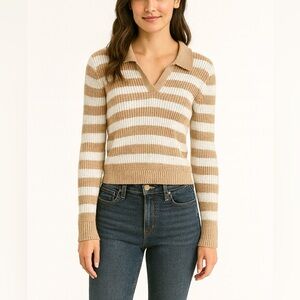 American Eagle Size XL Tan and White Collared Pullover Sweater Top.